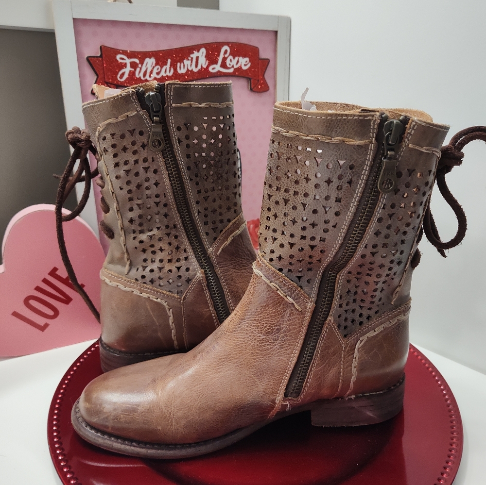 🥰EUC Bed Stu Cheshire Distressed Side Zip Mid-Calf Lace Up Leather Boot, 7.5 - Picture 11 of 16